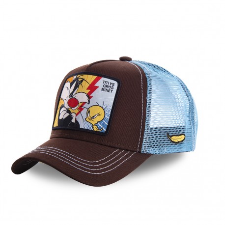 Casquette Capslab Trucker Looney Tunes Titi VS Gros Minet Marron