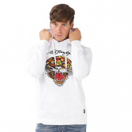 Sweat à capuche homme Ed Hardy Tiger Strass Blanc