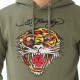 Sweat à capuche homme Ed Hardy Tiger Strass Vert Kaki