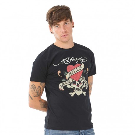 T-shirt homme Ed Hardy Dal-Skull Strass Noir