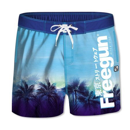 Boardshort Court Freegun garçon ceinture demi-élastiquée Palmier