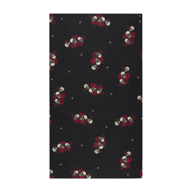 Chèche imprimé tête de mort et roses 90X180 cm
