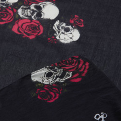 Chèche imprimé tête de mort et roses 90X180 cm