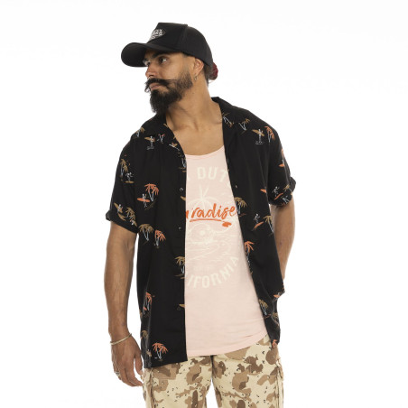 Chemise homme manches courtes en viscose imprimée Waves