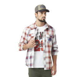 Chemise homme manche longues à carreaux sur poche en coton Check