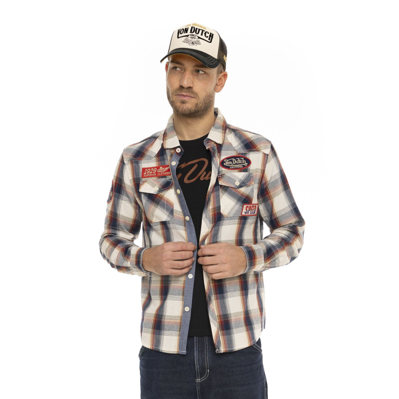 Chemise à carreaux à manches longues homme avec patchs Power Chemise à carreaux à manches longues homme avec patchs Power