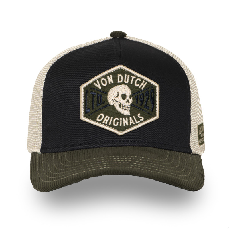 Casquette trucker semi curve visiere en velours avec badge Casquette trucker semi curve visiere en velours avec badge