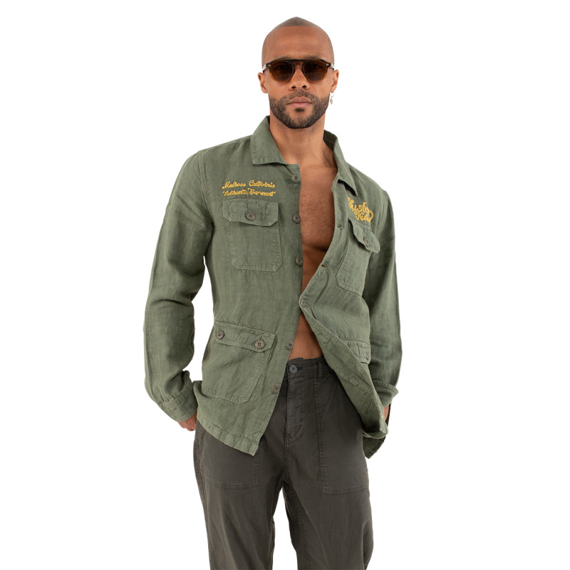 Veste avec broderies avec 4 poches en lin