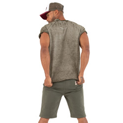 T-shirt homme manches courtes effet usé avec print devant Tast