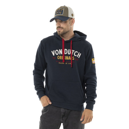 Sweat homme à capuche en molleton avec print logo devant brodé
