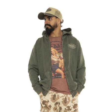 Sweat zippé à capuche homme terry en acid wash Cruz