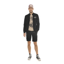 Sweat zippé col montant en coton molletonné avec print devant et dos