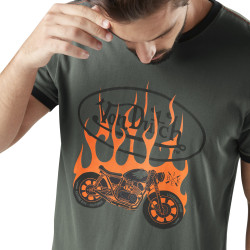 T-shirt homme col rond avec print en coton Fire Kaki