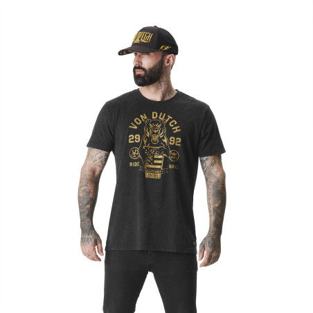 T-shirt homme col rond en jersey et acid wash avec print Hard