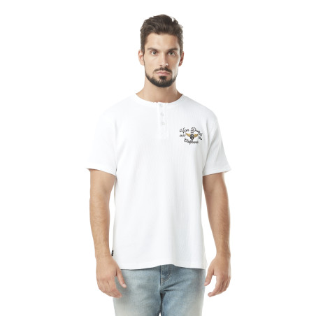 T-shirt homme waffle avec col patte de boutonnage et print en coton