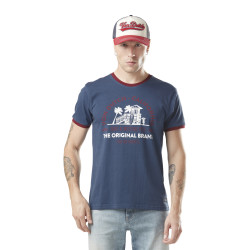 T-shirt homme col rond stretch avec print et col contrasté Surf