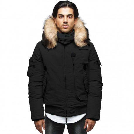 Parka homme H'echbone Police Noire Col fourrure