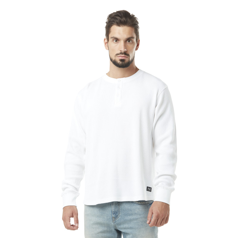 T-shirt homme col tunisien en Coton Waffle Log