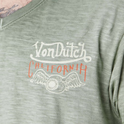 T-shirt homme col V en slub avec traitement et print Naive
