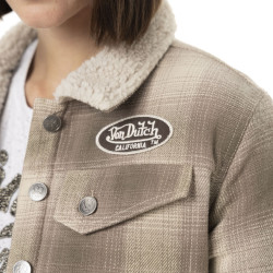 Veste femme à carreaux doublée sherpa avec patchs