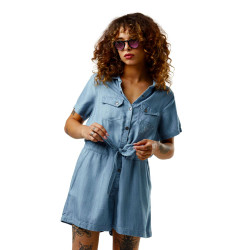 Combinaison short femme manches courtes effet denim léger Jean