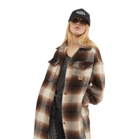 Surchemise femme oversize à carreaux avec logo brodé au dos Blush