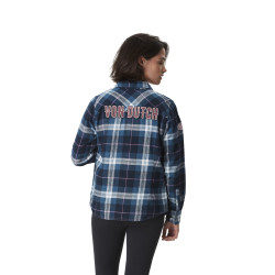 Chemise femme à carreaux tissés avec patch et logo bouclettes au dos