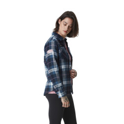Chemise femme à carreaux tissés avec patch et logo bouclettes au dos