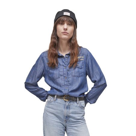 Chemise femme effet jean avec bouton