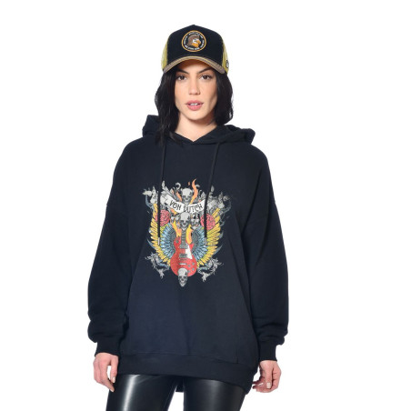 Sweat femme oversize avec capuche et print devant Song