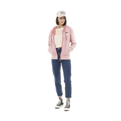 Sweat zippé femme délavé à capuche avec print devant et dos Grunge