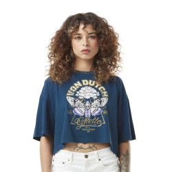 Crop top femme loose avec col constraté et print devant en coton Bu