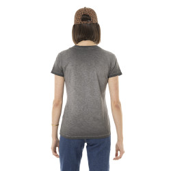 T-shirt femme uni flammé à col rond et print devant Fast