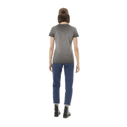 T-shirt femme uni flammé à col rond et print devant Fast