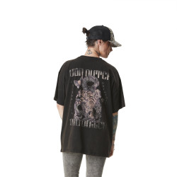 T-shirt femme loose à col rond acid wash avec print Japan