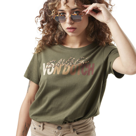 T-shirt femme col rond avec print en coton Léopard