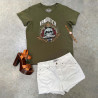 T-shirt femme col rond avec print en coton Roses