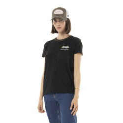 T-shirt uni col rond avec poche et print Strass