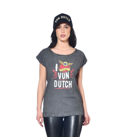 Tee shirt femme effet use avec print devant Love en coton