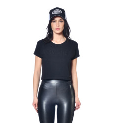 Crop top femme avec print devant avec strass en coton