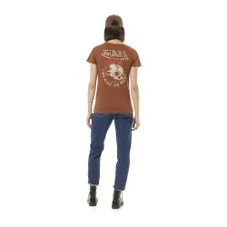 T-shirt femme uni col V avec print devant et dos Burn