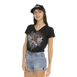 T-shirt en col V manches courtes femme Epee Coeur
