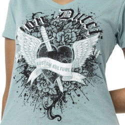 T-shirt en col V manches courtes femme Epee Coeur