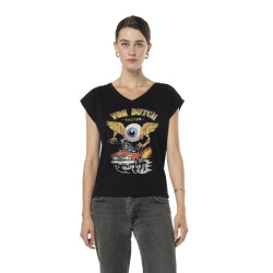 T-shirt femme uni col V avec print devant Pilote