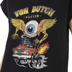 T-shirt femme uni col V avec print devant Pilote