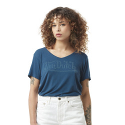 T-shirt femme en col v avec print et strass devant Roan