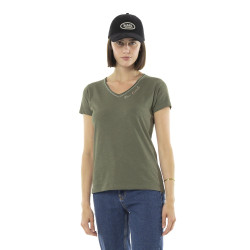 T-shirt femme col V flammé avec print devant et motif au dos Tulle