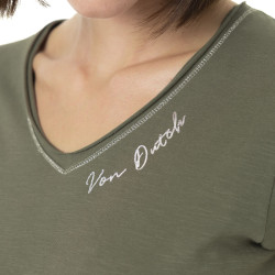 T-shirt femme col V flammé avec print devant et motif au dos Tulle