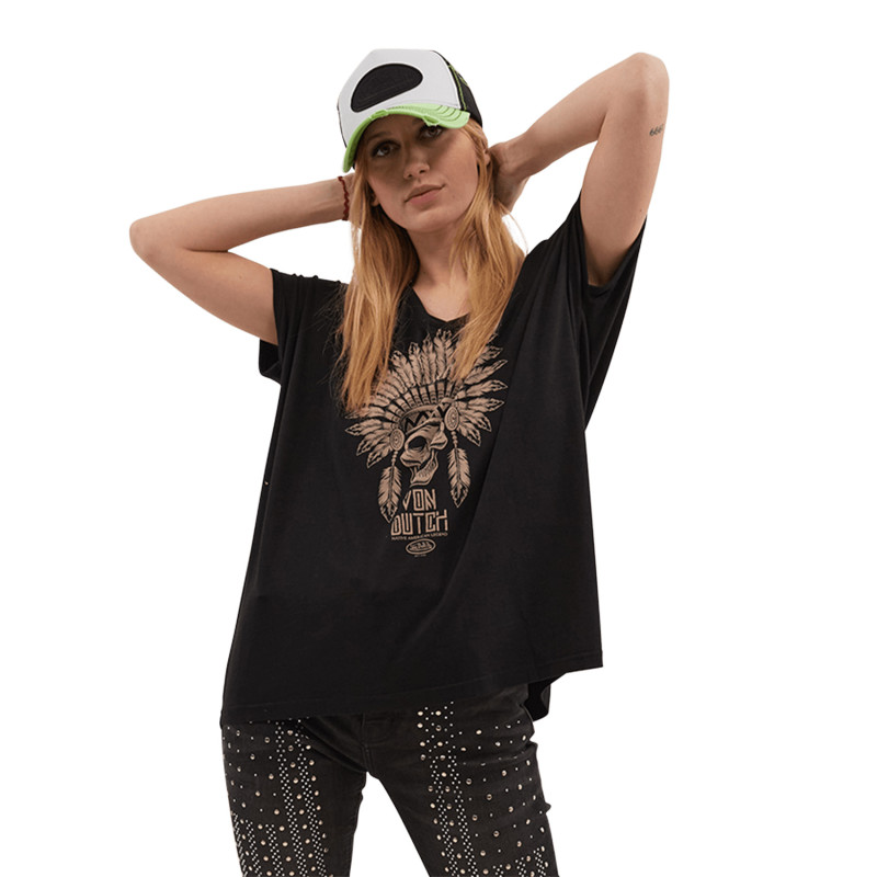 T-shirt femme col en V fluide en coton Feath