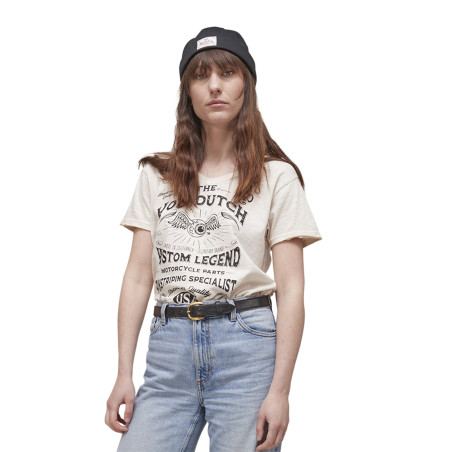 T-shirt femme col en V effet usé en coton Hand